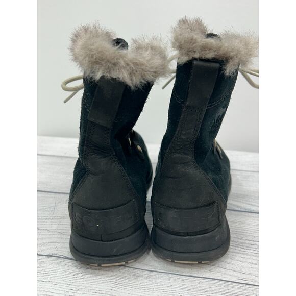 Sorel Womens Black Suede Explorer Joan Waterproof Winter Boots Faux Fur Size 6.5 - Picture 9 of 11
